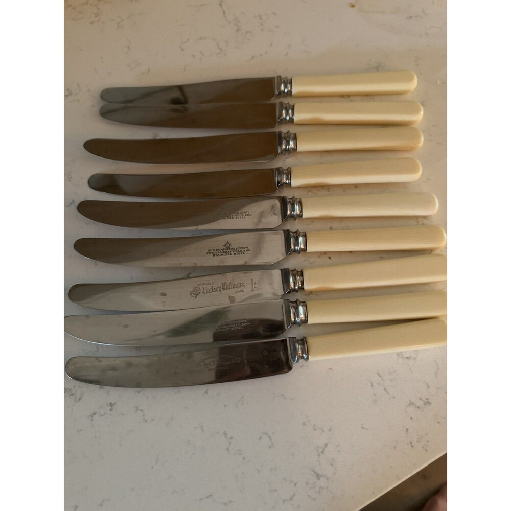 Lot of 9 Vintage Sheffield Humphreys Williams Stainless Steel Butter Knives
